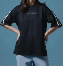 大きいサイズ 5L CECIL McBEE 袖ライン入5分袖パーカー 黒