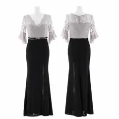 【美品】Dazzystore/スリット入りレースフレア袖ロングドレス/Lサイズ