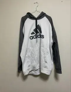 adidas アディダス ホワイト グレー パーカー スウェット 裏起毛 2xl