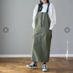 美品 nest robe 今期チノコンビサロペットワンピース カーキ - メルカリ