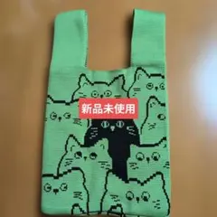 猫デザイン トートバッグ ミントグリーン