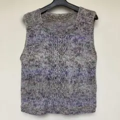 ハンドメイド グレーと紫 ニットノースリーブベスト M〜Lサイズ
