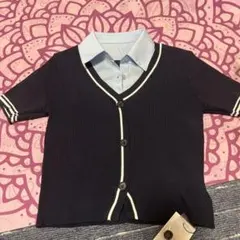 GLR ネイビーVネックリブ編みセーター