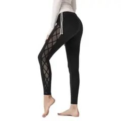 ブラック ヨガパンツ メッシュディテール 網 スケルトン