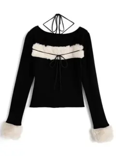 GRL ファーホルターネックリボンニットトップス