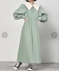 RETRO GIRL レザー襟付き ワンピース ミントグリーン