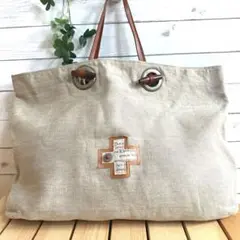 麻くったりトートバッグ　アイレット　２way サブバッグ　エコバッグ