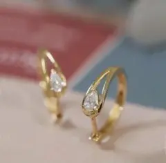 高品質一粒CZダイヤフープピアス