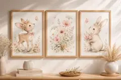 花冠の約束｜A4額装アート 3枚組 動物アートNo.112