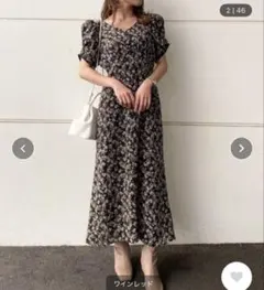 バリエーションプリント　パフスリーブワンピース　スナイデル