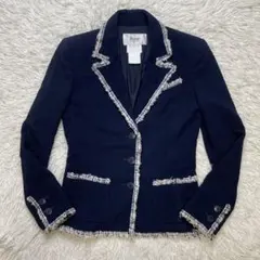 Rene tissue ルネ ジャケット ネイビー フリンジ ミックスツイード