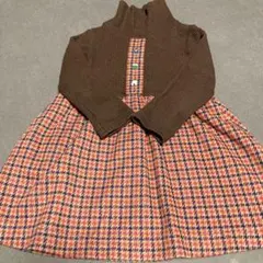 familiar ブラウン チェック柄 ワンピース　80