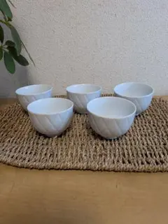 ​【有田焼】未使用 白磁 ダイヤレリーフ 汲出し 湯呑み 5客揃 箱付き 煎茶碗