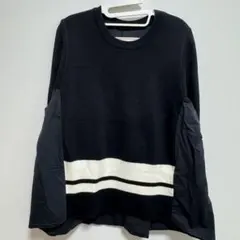 後ろ前デザイン違い ストライプデザイン ブラックニットセーター 長袖