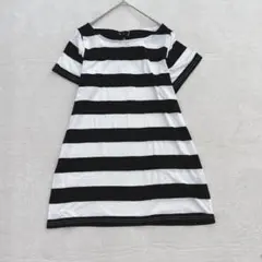 x49 ボーダーTシャツ LL バックリボン付き ブラック×ホワイト