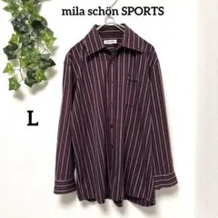 美品 mila schön SPORTS ◇ストライプ長袖シャツ L胸元ロゴ刺繍のサムネイル