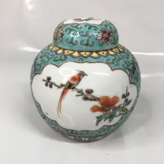 茶壺 中国製 景徳鎮 花鳥図 チャイナレトロ グリーン