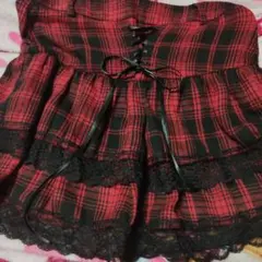 赤黒チェック レースフレアスカート
