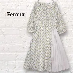 フェルゥ 花柄ワンピース プリーツ ベージュ 小花柄 M相当 Feroux
