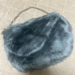 グレー/ブルー　 ファー ショルダーバッグ　チェーン　ミニバック