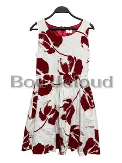 Bou Jeloud 花柄ワンピース 38 M相当 赤 白 美シルエット 夏