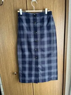 GU シアーサッカーチェック　フロントボタンタイトスカート　ネイビー　Mサイズ