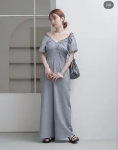 【新品未使用】カスタネワンピース　シャーリングイージーオールインワン、ネイビー