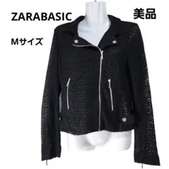 ザラベーシック 総レース ライダースジャケット ブラック メタル フルジップ M