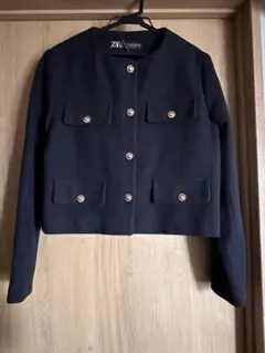 minami 様専用　ZARA フラップクロップドジャケット　ネイビー