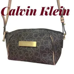 美品 カルバンクライン　モノグラム　レザーショルダーバッグ　ゴールドパーツ