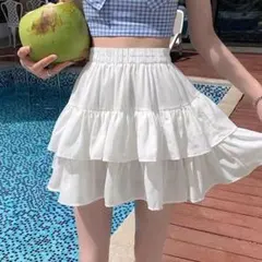 SHEIN フリル付きホワイトプリーツミニスカート L(ID 37041072)のサムネイル