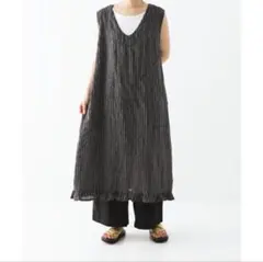 フォグリネンワーク ネストローブ ストライプ リネン ノースリーブワンピース