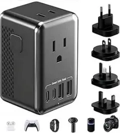 超小型 220Vから100V 変圧器 海外旅行用 海外コンセント変換プラグ