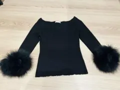 袖ファー付き リブニット 長袖 ブラック　ウィルセレクションのサムネイル