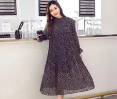 花柄 シフォン ワンピース ブラック