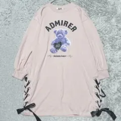 Khalita くまプリント　スウェットワンピース　チュニック長袖［M］ピンク