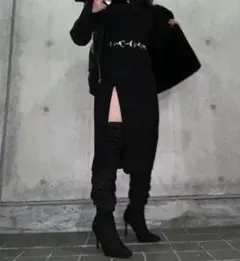 H＆M ブラック ニットスリットワンピース XL