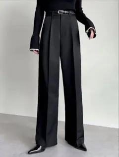 【新品　数量限定】ストレッチミックスツイルダブルタック ワイドパンツ　Lサイズ