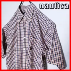 ⭐刺繡ロゴ ノーティカ nautica チェック 半袖 ボタンダウン シャツ