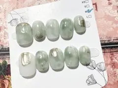緑色マーブルネイルチップセット 10個