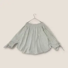 NICE CLAUP ストライプ リボン オフショルダー ブラウス ベージュ F