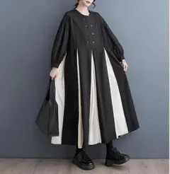大きいサイズ レディース ロング　ワンピース　　黒　春 秋冬 新品 長袖l