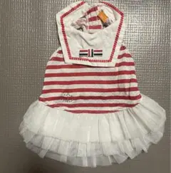 ペットパラダイス　フリル付き赤白ストライプ 3S