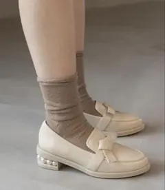 RANDA パールヒールローファーシューズ