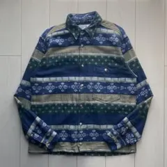 90s anchor blue ネルシャツ ネイティブ柄 ネイビー 民族柄 古着
