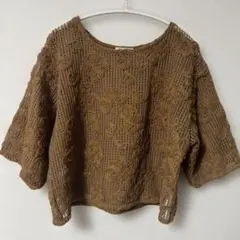 LOWRYSFARMブラウン花柄レース半袖トップス