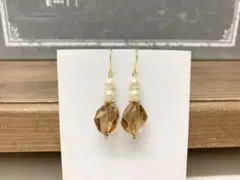 854. ピアス 不規則アクリルビーズ ブラウン パール☆