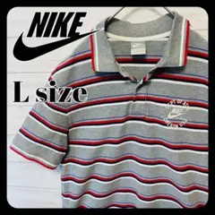 NIKE ナイキ ポロシャツ ボーダー柄 Lサイズ グレー オーバーサイズ