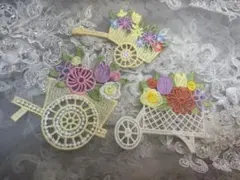 J022 花車　刺繍モチーフ　お花モチーフ　硬め　6-10cm 3枚セット