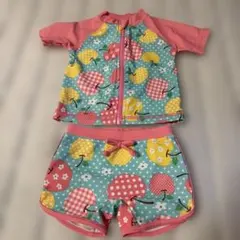 女の子用 水着 上下セット ラッシュガード フルーツ柄 ピンク 80 スイミング